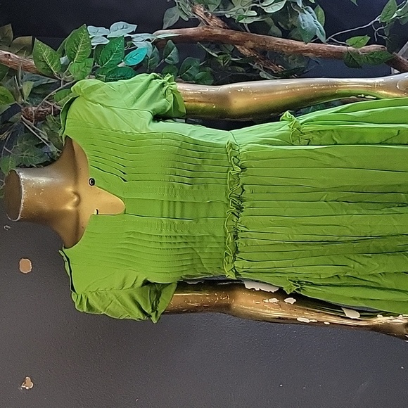 Vintage Retro Lime Green Pleated Midi Dress Size S - Picture 2 of 8